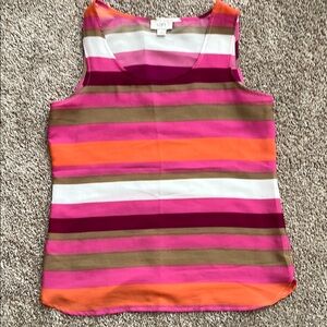 LOFT Women's Striped Tank Top - Pink, Orange, Tan, Burgundy